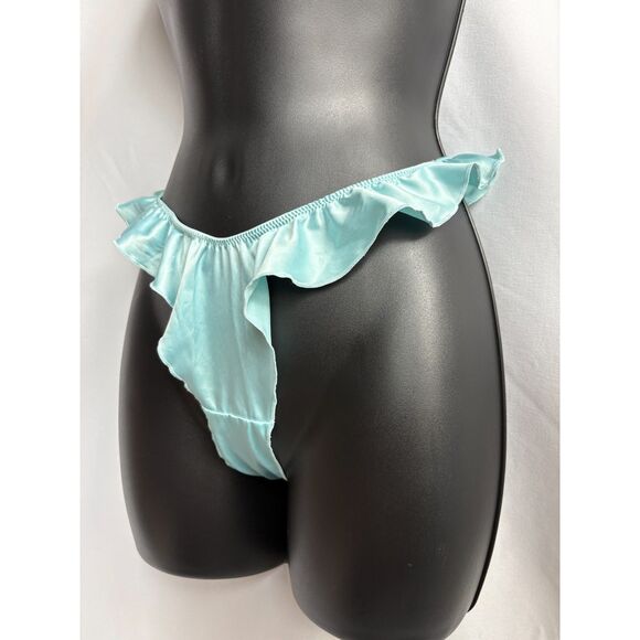 Victorias Secret Satin Baby Blue Ruffle Vintage Underwear Panty New S Lingerie - Picture 3 of 6